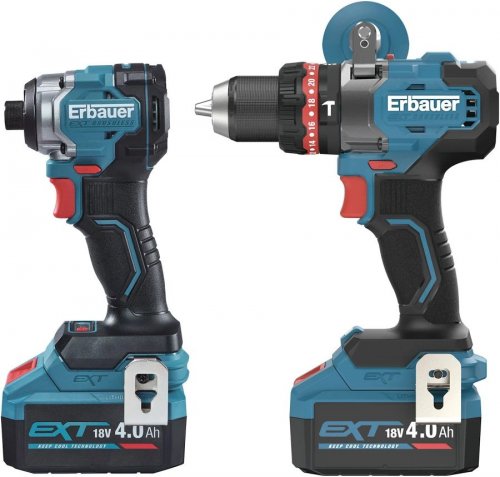 Taladro percutor 18v elite 150nm y atornillador impacto 18v elite 210nm brushless 2x4ah erbauer