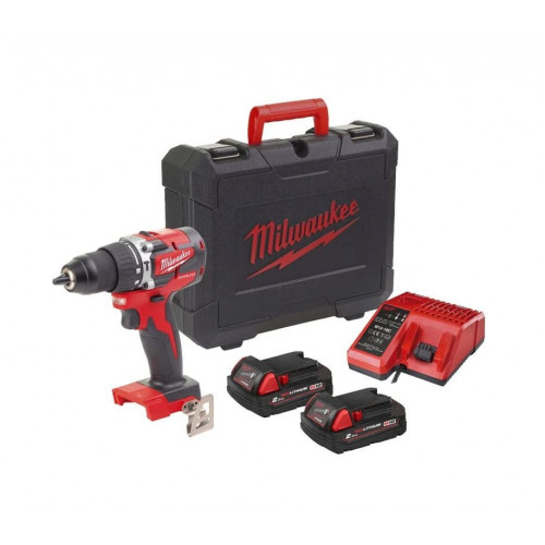 Taladro Percutor M18 con 2 baterías 2Ah + Cargador + Maletin Milwaukee M18 CBLPD-202C