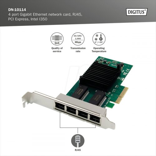 Tarjeta de red Gigabit Ethernet de 4 puertos, RJ45, PCI Expres
