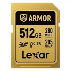 Tarjeta Lexar ARMOR GOLD SDXC UHS-II 512GB V60 acero inoxidable IP68