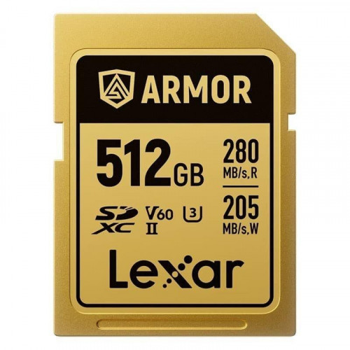 Tarjeta Lexar ARMOR GOLD SDXC UHS-II 512GB V60 acero inoxidable IP68