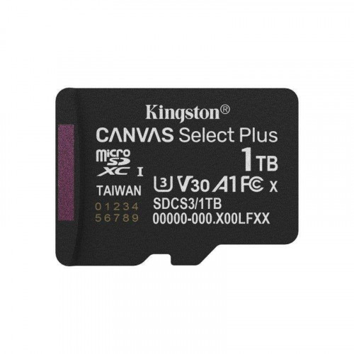 Tarjeta MicroSD Kingston Canvas Select Plus 1TB Clase 10 UHS-I V30 A1 150MB/s Negra