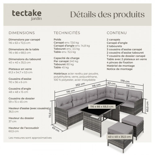 TECTAKE Conjunto de polirratán Para 6-8 personas