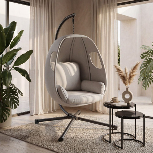 TECTAKE Tumbona colgante con estructura Con cojín de asiento extra grueso, giratorio 360°