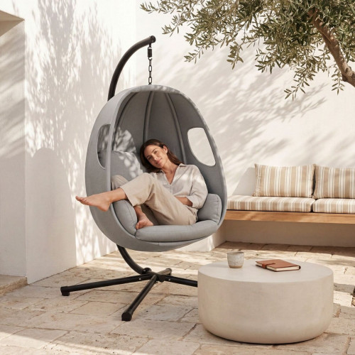 TECTAKE Tumbona colgante con estructura Con cojín de asiento extra grueso, giratorio 360°