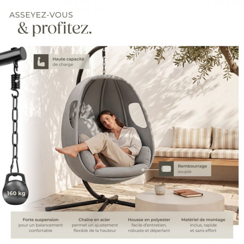 TECTAKE Tumbona colgante con estructura Con cojín de asiento extra grueso, giratorio 360°