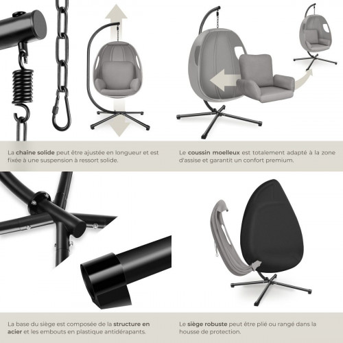 TECTAKE Tumbona colgante con estructura Con cojín de asiento extra grueso, giratorio 360°
