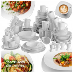 TecTake White 100-piece tableware set for 12 people