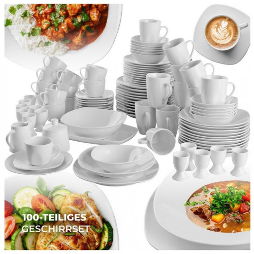 TecTake White 100-piece tableware set for 12 people