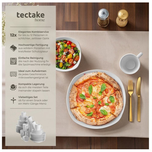 TecTake White 100-piece tableware set for 12 people