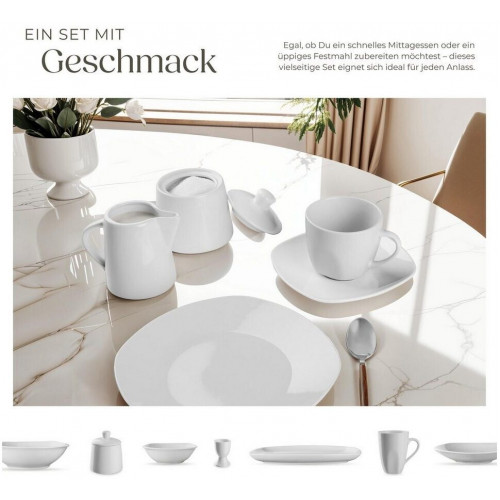 TecTake White 100-piece tableware set for 12 people
