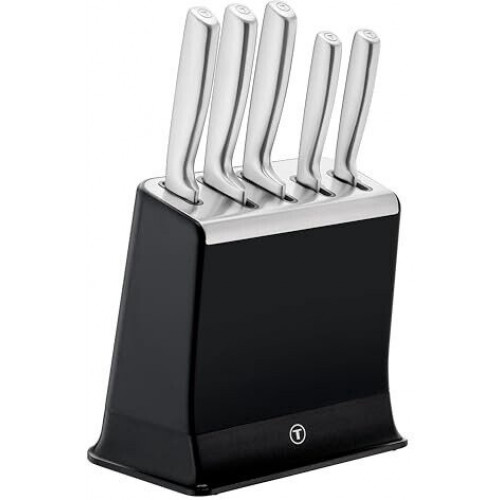 Tefal EverSharp Pro Set de 5 cuchillos con taco autoafilable, acero inoxidable, negro (K2976S04)