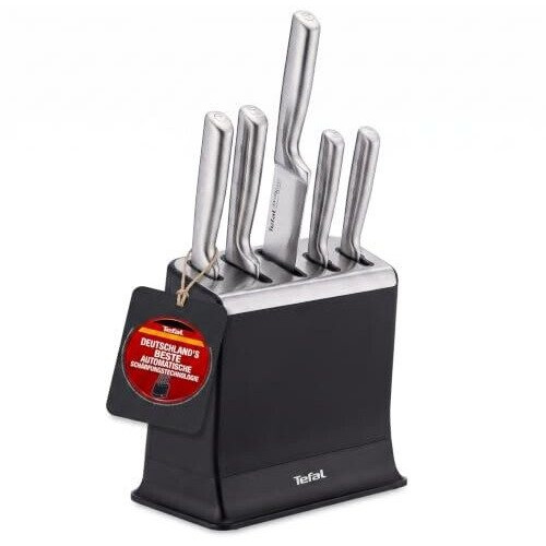 Tefal EverSharp Pro Set de 5 cuchillos con taco autoafilable, acero inoxidable, negro (K2976S04)