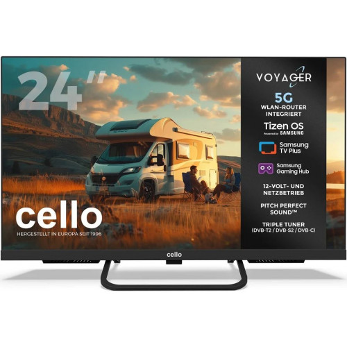 Televisor de camping inteligente cello voyager con sistema operativo tizen y router 5g integrado