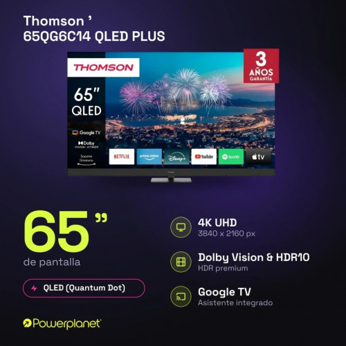Televisor Thomson 65QG6C14 QLED Plus 65 pulgadas 4K UHD Google TV Dolby Vision
