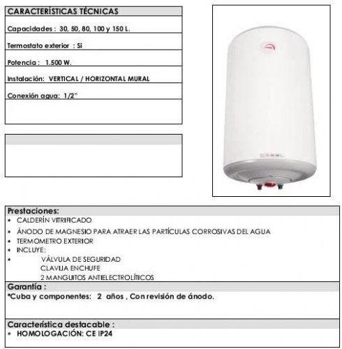 Termo eléctrico Cabel 100 litros vertical