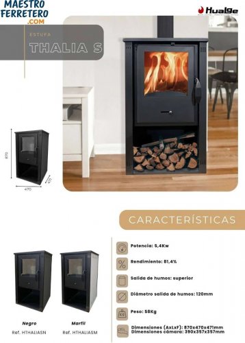 Thalia Sodi Estufa de Leña de Acero thalia S de 5,4 kw y Salida Superior de 120 mm