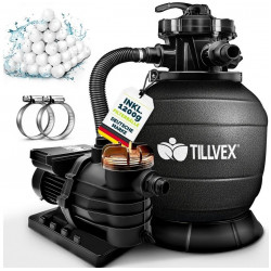 tillvex Black Sand Filter System 13,200 L/h for pools up to 40,000 L including 1200 g filter balls