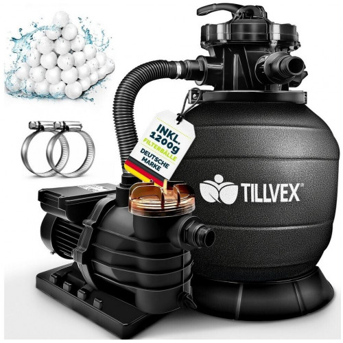 tillvex Black Sand Filter System 13,200 L/h for pools up to 40,000 L including 1200 g filter balls