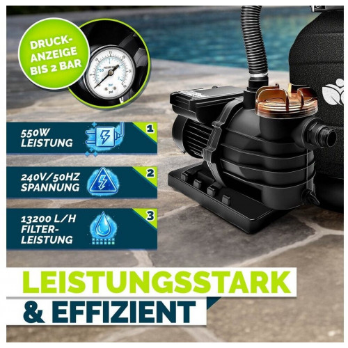 tillvex Black Sand Filter System 13,200 L/h for pools up to 40,000 L including 1200 g filter balls