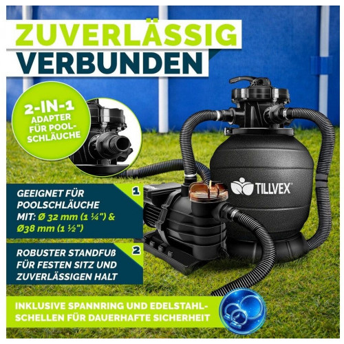 tillvex Black Sand Filter System 13,200 L/h for pools up to 40,000 L including 1200 g filter balls