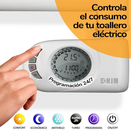 Toallero Eléctrico NOOR 500W B, Secatoallas de Bajo Consumo con Termostato Digital 24/7, Modo Turbo 2h, Blanco, 78x50.5 cm