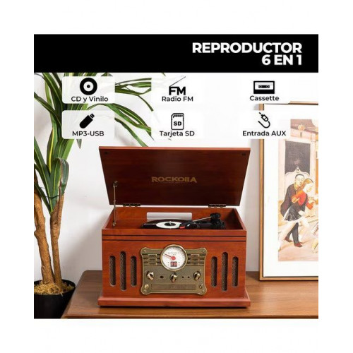 Tocadiscos Rockolla Monarch con Bluetooth, CD, Radio, USB Marrón