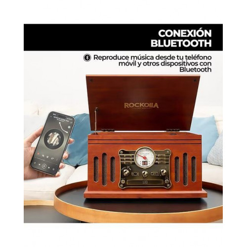 Tocadiscos Rockolla Monarch con Bluetooth, CD, Radio, USB Marrón