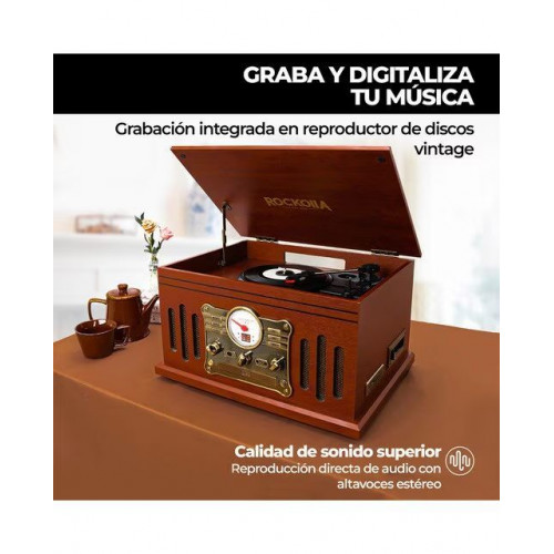 Tocadiscos Rockolla Monarch con Bluetooth, CD, Radio, USB Marrón