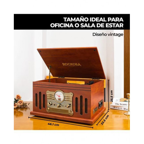 Tocadiscos Rockolla Monarch con Bluetooth, CD, Radio, USB Marrón