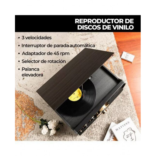 Tocadiscos Rockolla Vanguard con Bluetooth, CD, Radio, USB, Grabadora, Casete, MP3 y tarjetas SD Negro