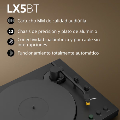 Tocadiscos Sony PS-LX5BT, Bluetooth con compatibilidad Qualcomm aptX, automático, calidad sonido premium (cartucho MM y presión aguja de 2,0±0,5 g) Negro