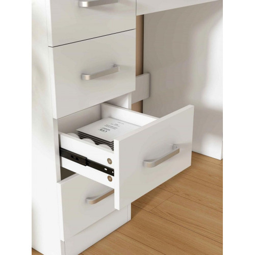 Tocador Blanco 110×40×145 cm con Espejo LED 10 Luces, USB, Taburete y Soporte para Secador