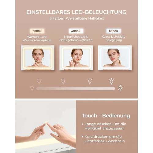 Tocador grande con iluminación y taburete: LED con brillo ajustable, tocador con espejo, mesa de maquillaje moderna con 3 cajones , blanco