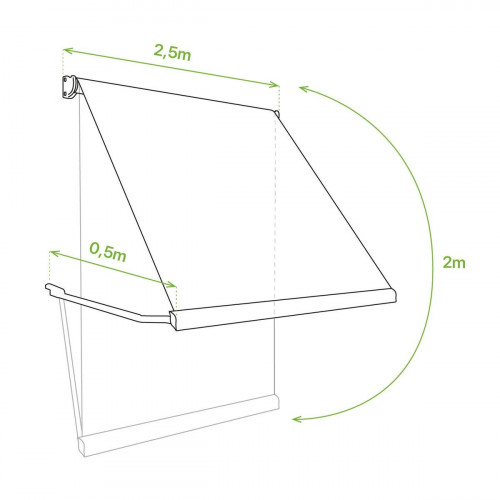 Toldo brazo estor 2.5x2m para balcón Malibú estructura blanca manual con manivela tela acrílica gris
