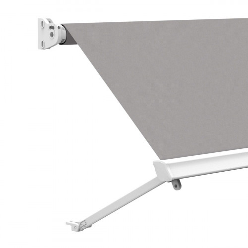 Toldo brazo estor 2.5x2m para balcón Malibú estructura blanca manual con manivela tela acrílica gris