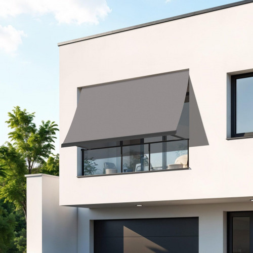 Toldo brazo estor 2.5x2m para balcón Malibú estructura gris motorizado con mando tela acrílica gris