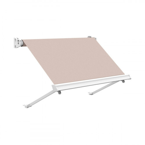 Toldo brazo estor 2x2m para balcón Malibú manual con manivela estructura blanca tela acrílica crudo