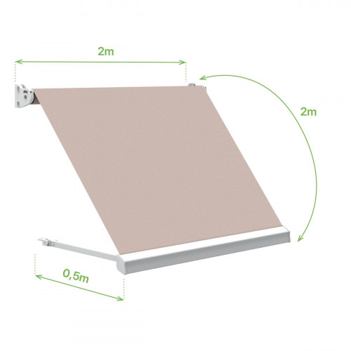 Toldo brazo estor 2x2m para balcón Malibú manual con manivela estructura blanca tela acrílica crudo
