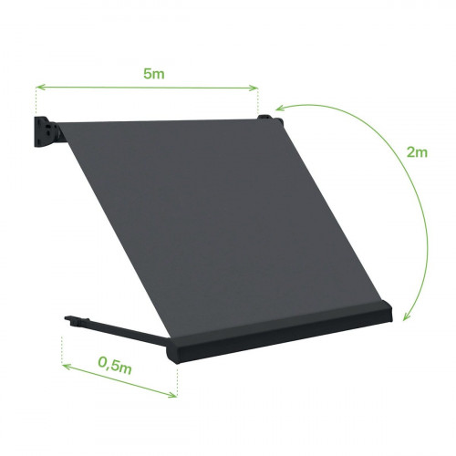 Toldo brazo estor 5x2m para balcón Malibú estructura gris manual con manivela tela acrílica gris oscuro