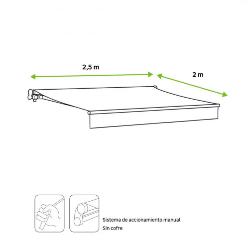Toldo brazo extensible 2.5x2m para terraza Calima estructura blanca manual con manivela tela poliéster beige Naterial