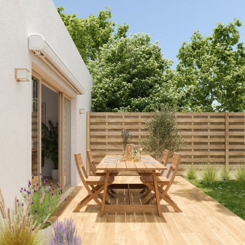 Toldo brazo extensible 2.95x2.5m para terraza Zefir II cofre blanco motorizado con mando tela poliester beige Naterial