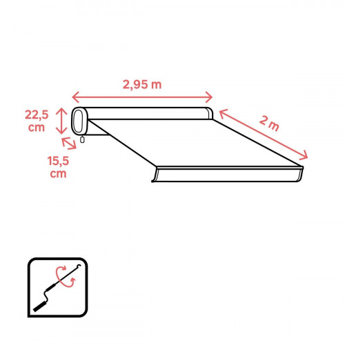 Toldo brazo extensible 2.95x2m para terraza Loby cofre blanco manual con manivela tela acrílica beige Naterial