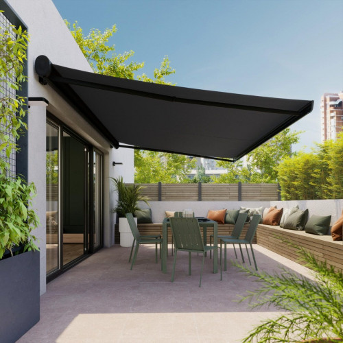 Toldo brazo extensible 2.95x2m para terraza Loby cofre gris manual tela acrílica gris Naterial