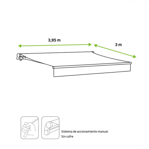 Toldo brazo extensible 3.95x3m para terraza Calima estructura blanca manual con manivela tela poliéster beige Naterial