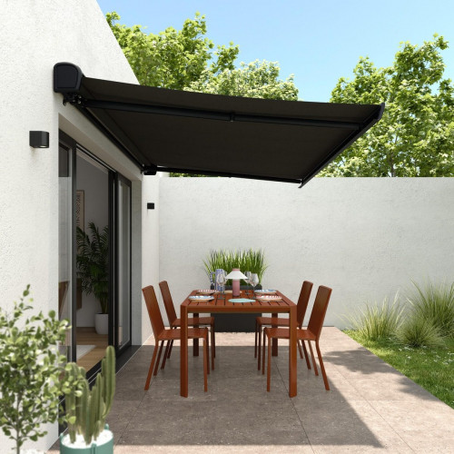 Toldo brazo extensible 3.95x3m para terraza Zefir II cofre gris motorizado con mando tela poliester gris Naterial