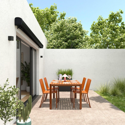 Toldo brazo extensible 3.95x3m para terraza Zefir II cofre gris motorizado con mando tela poliester gris Naterial
