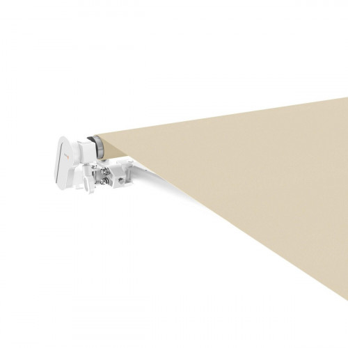 Toldo brazo extensible de 3.95x3m para terraza Siroco estructura blanca motorizado con mando tela poliéster beige