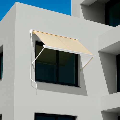 Toldo brazo punto recto 1.5x2m para ventana Desert cofre blanco manual con manivela tela acrílica beige