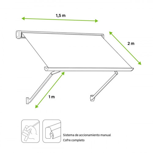 Toldo brazo punto recto 1.5x2m para ventana Desert cofre blanco manual con manivela tela acrílica beige